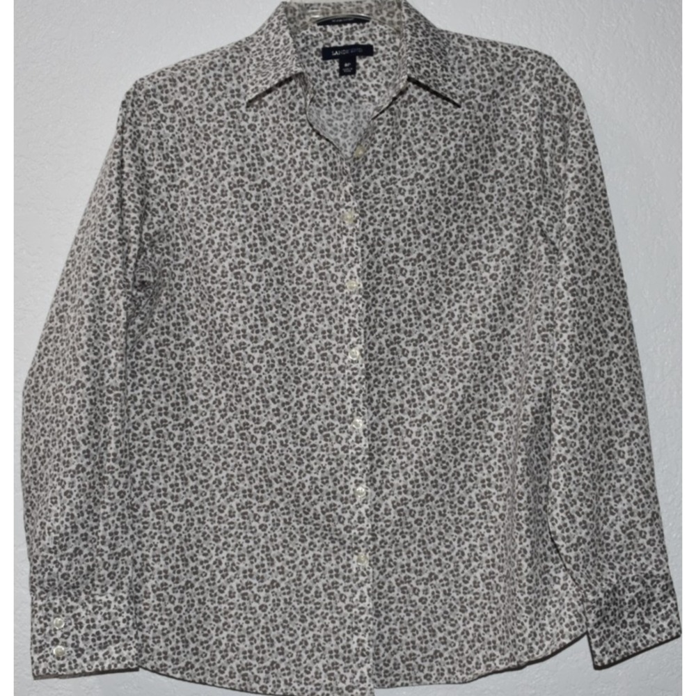 Lands End Women 8P Button Front Shirt No-Iron‎ Supima Long Sleeve Animal Print